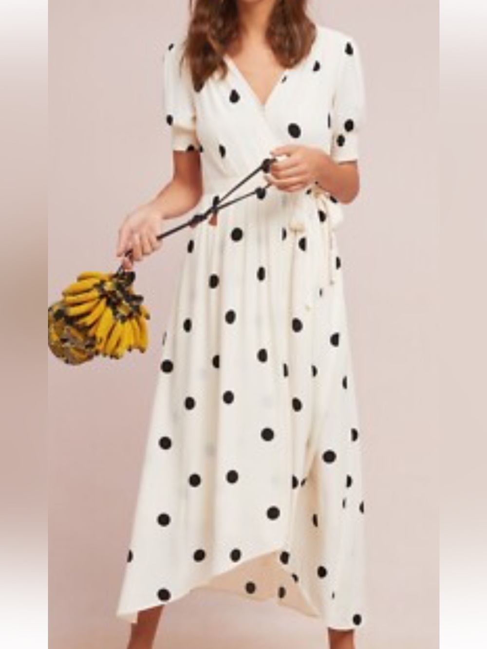 Maeve by Anthropologie White Midi Dress with Black Polka Dots Sz 00